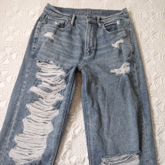 American Eagle 90s Boyfriend Jeans Highest Rise Distressed Medium Wash 8 Women - Picture 3 of 8